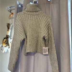 Topshop Heather Gray Ribbed Turtleneck Sweater